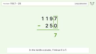 Long Subtraction Problem 119.7-25: Step-by-Step Video Solution