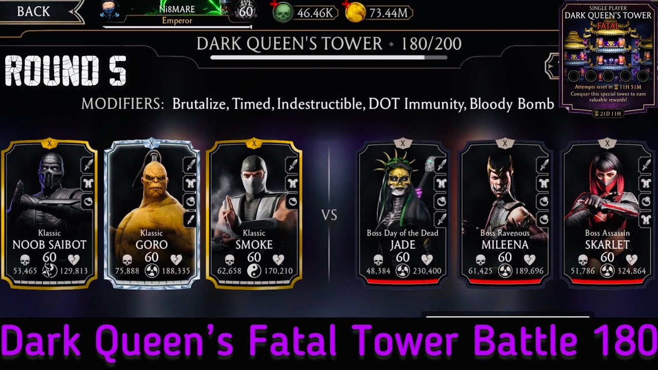 Dark Queen’s Fatal Tower Bosses 180 & Hard Battle 164,170,176 Fight + Reward | MK Mobile