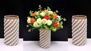 How to make Luxury Flower Vase from Waste Materials | Paper Roll | Vas Bunga Mewah dari Barang Bekas