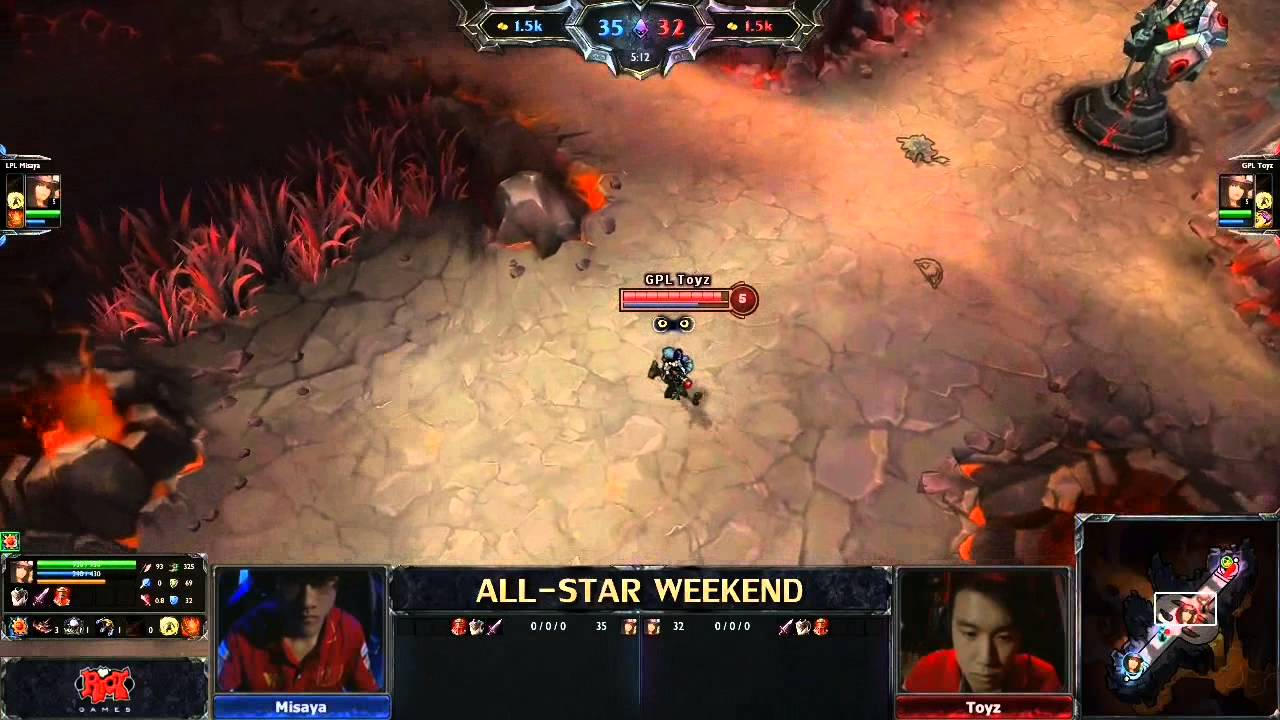[LoL All-Star 2013] LPL Misaya vs GPL Toyz - Mid Laner 1v1 Skills Challenge