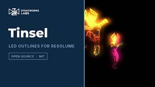 Tinsel — edge-detected outlines lit like a string of LEDs, in Resolume
