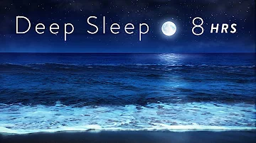 8 Hours Ocean Waves at Night for Deep Sleep - Relaxing Tropical Beach at Night for Sleeping