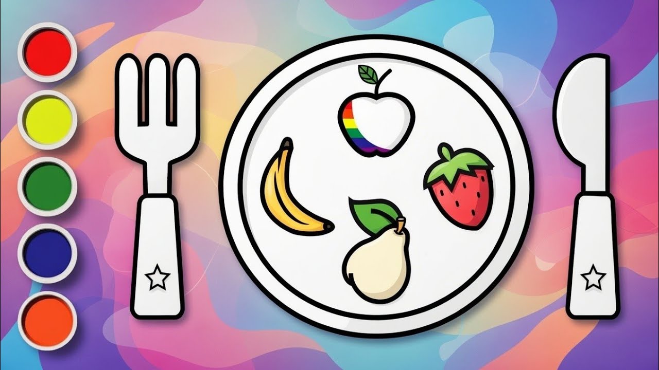 Easy Fruit Plate Drawing and Coloring for Kids & Toddlers