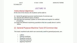 5ME4-03,L18, General purpose machine tools,Unit 3,By Shekhar Kaushik