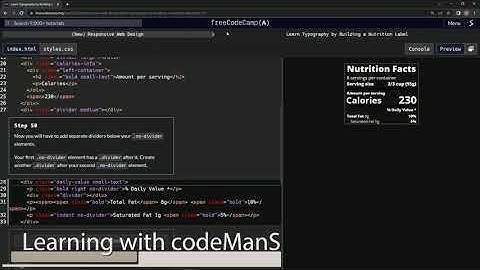 learn2code | freeCodeCamp (New) Responsive Web Design  -  Building a Nutrition Label: Step 50