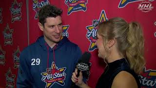 Sidney Crosby chats with Jamie Hersch at the NHL All-Star Game