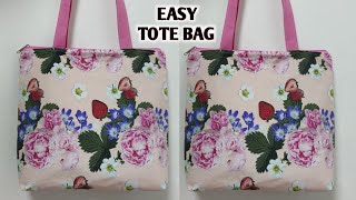 How to Sew a Zippered Tote Bag at Home / Simple Tote bag with lining / Bag cutting and stitching