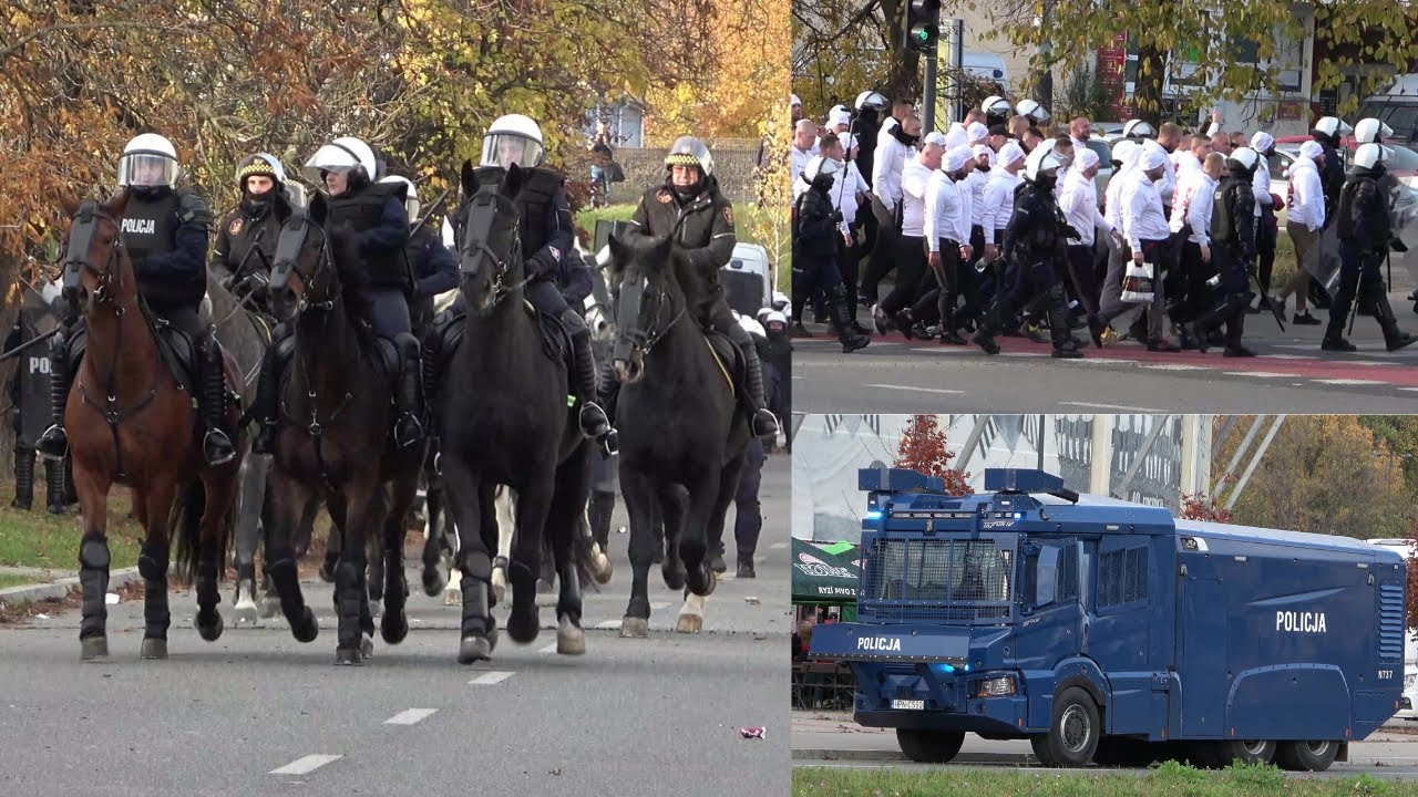 Derby Łodzi 24.10.2021 - Zadyma, przemarsz kibiców ŁKSu i Policja alarmowo