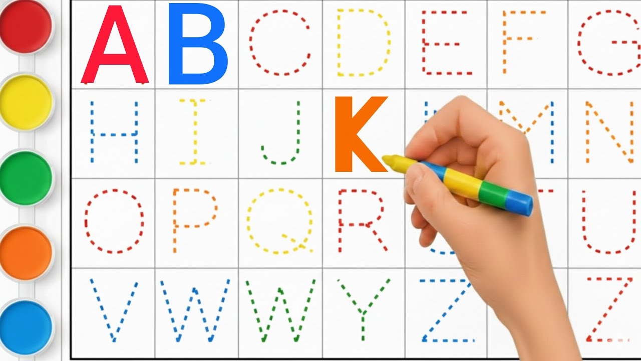 Alphabets, ABCD,ABC song, A to Z,kids rhymes, collection of writing along dotted lines for toddler