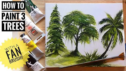 HOW TO PAINT 3 TREES WITH A FAN BRUSH| ACRYLIC PAINTING TUTORIAL |STEP BY STEP