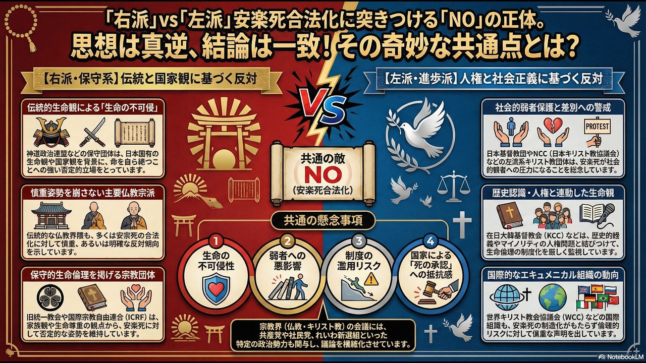 安楽死反対宗教一覧｜右派・左派で見る日本の主要宗教団体とその立場