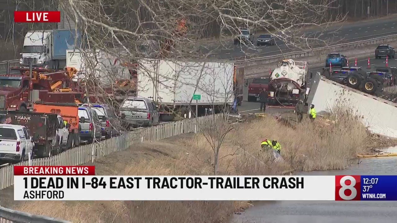1 dead after crash involving tractor-trailers on I-84 in Ashford - YouTube