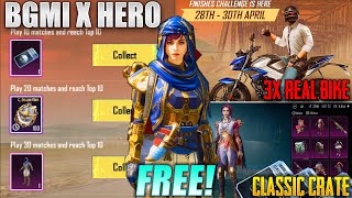 😍 GET PERMANENT OUTFIT IN BGMI X HERO EVENT || NEW CLASSIC CRATE IN BGMI || WIN HERO EXTREME BIKE.