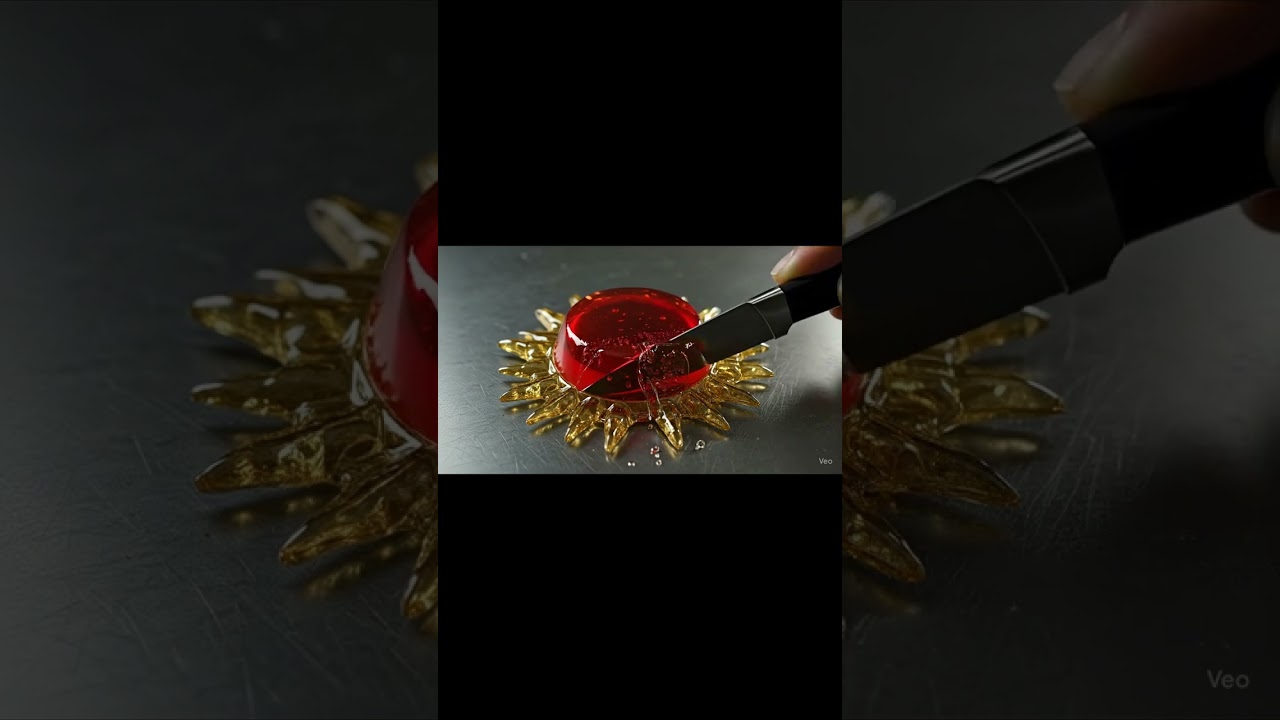ASMR Macro 4K: Cutting a Crystal Sun (Red Jelly Core) | No Talking