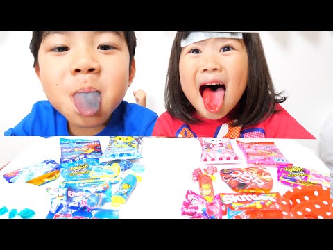 ばしゃらんがケンカ！？仲良くできるかな？ Red Food VS Blue Food Challenge 빨간색 파란색 음식 챌린지