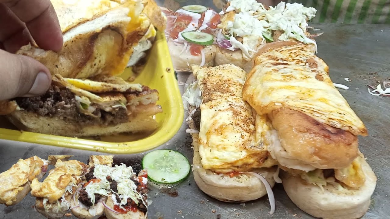 Egg On beef Burger Pakistani Famous Egg Burger Scramble Eggs, Beef