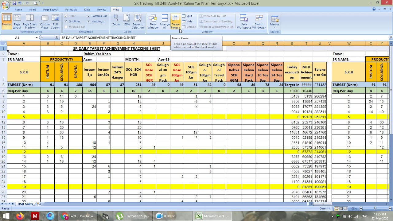 how to lock clumn and row in excel