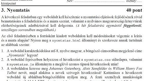 Nyomtatás - 2020 májusi középszintű érettségi feladatsor HTML és SQL feladat