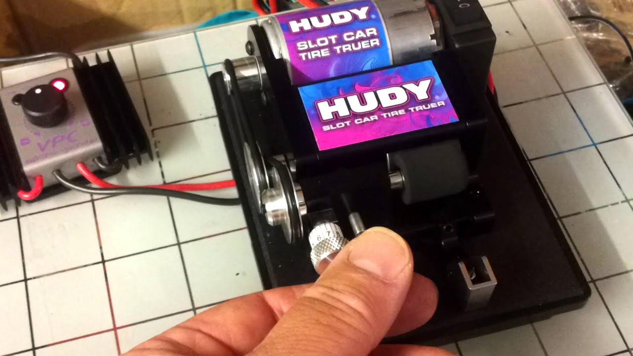 Hudy Slot Car Tyre Truer powered by 12v MRT Power Supply - YouTube