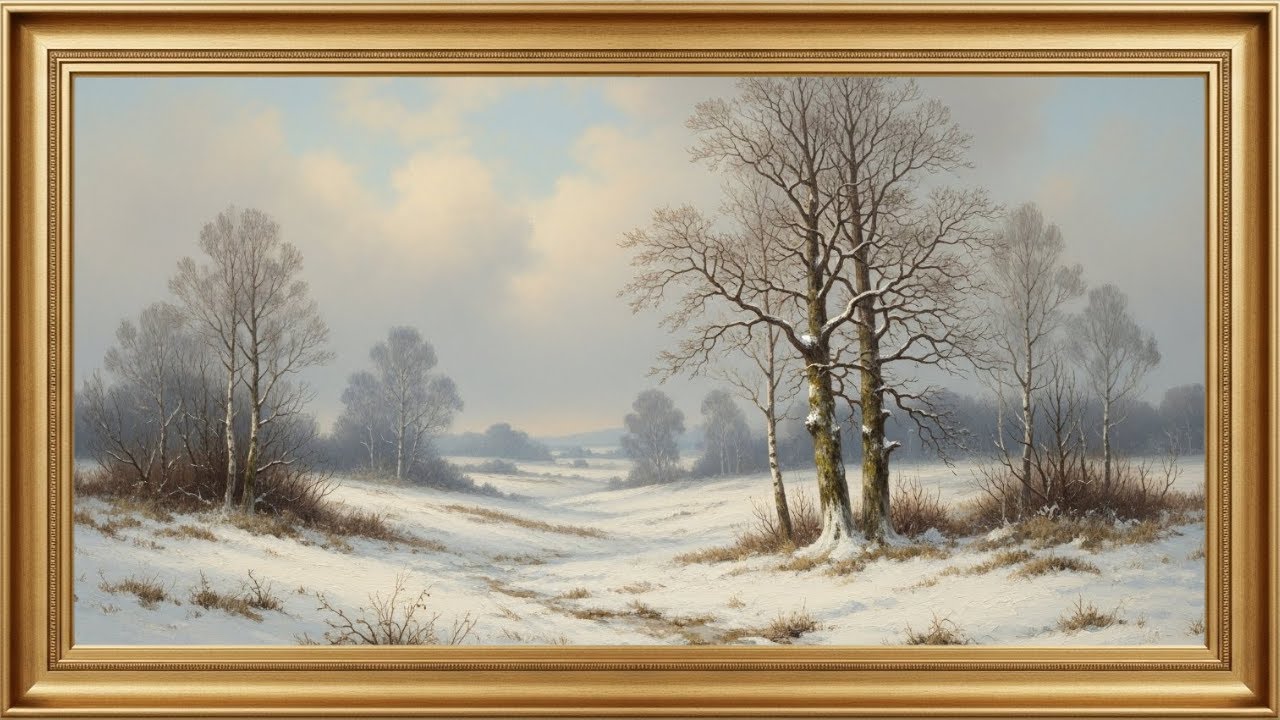 Vintage Winter Landscape Painting | Gold Frame TV Art | Art Screensaver for TV | 1 Scene – 2 Hours