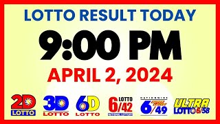 Lotto Result Today 9PM Draw April 2, 2024 | 2D, 3D Swertres, 6D, 6/42, 6/49, 6/58, PCSO#lotto