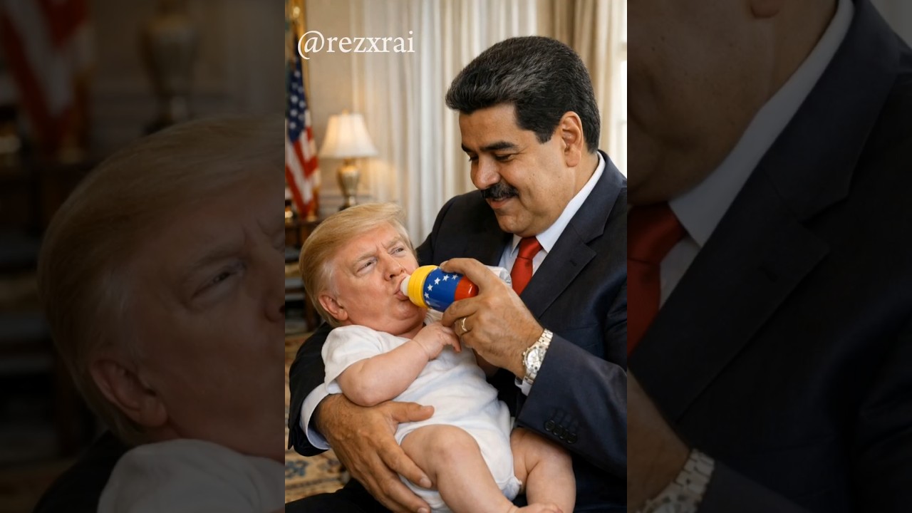 Nicolas Maduro feeding the milk to trump 