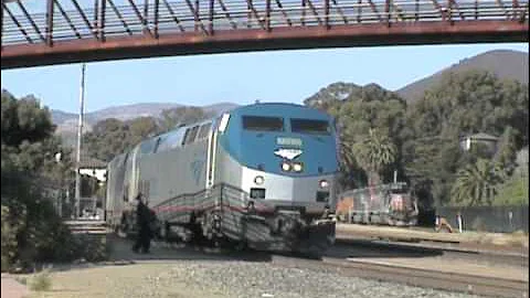 Amtrak P42DC 120 Leads the Coast Starlight, Awesome K5LA and Horn Show San Luis Obispo Station