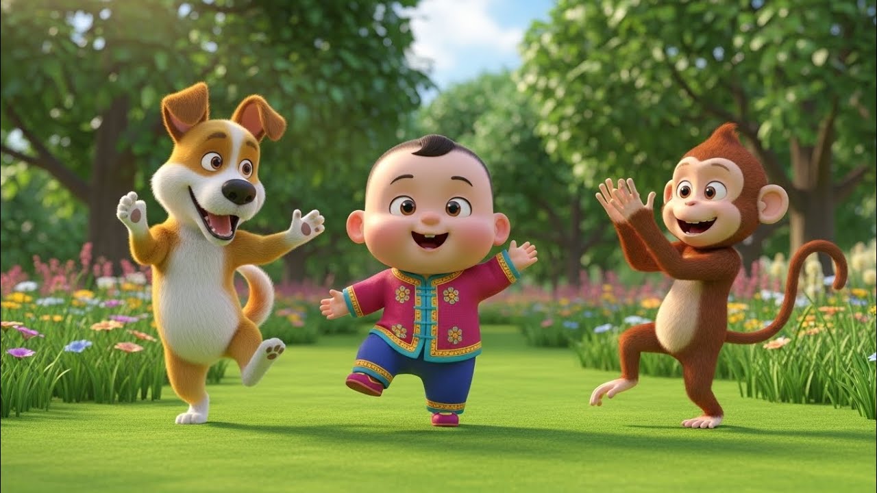 "Dancing Duo in the Jungle✨🐒🐬🐕"