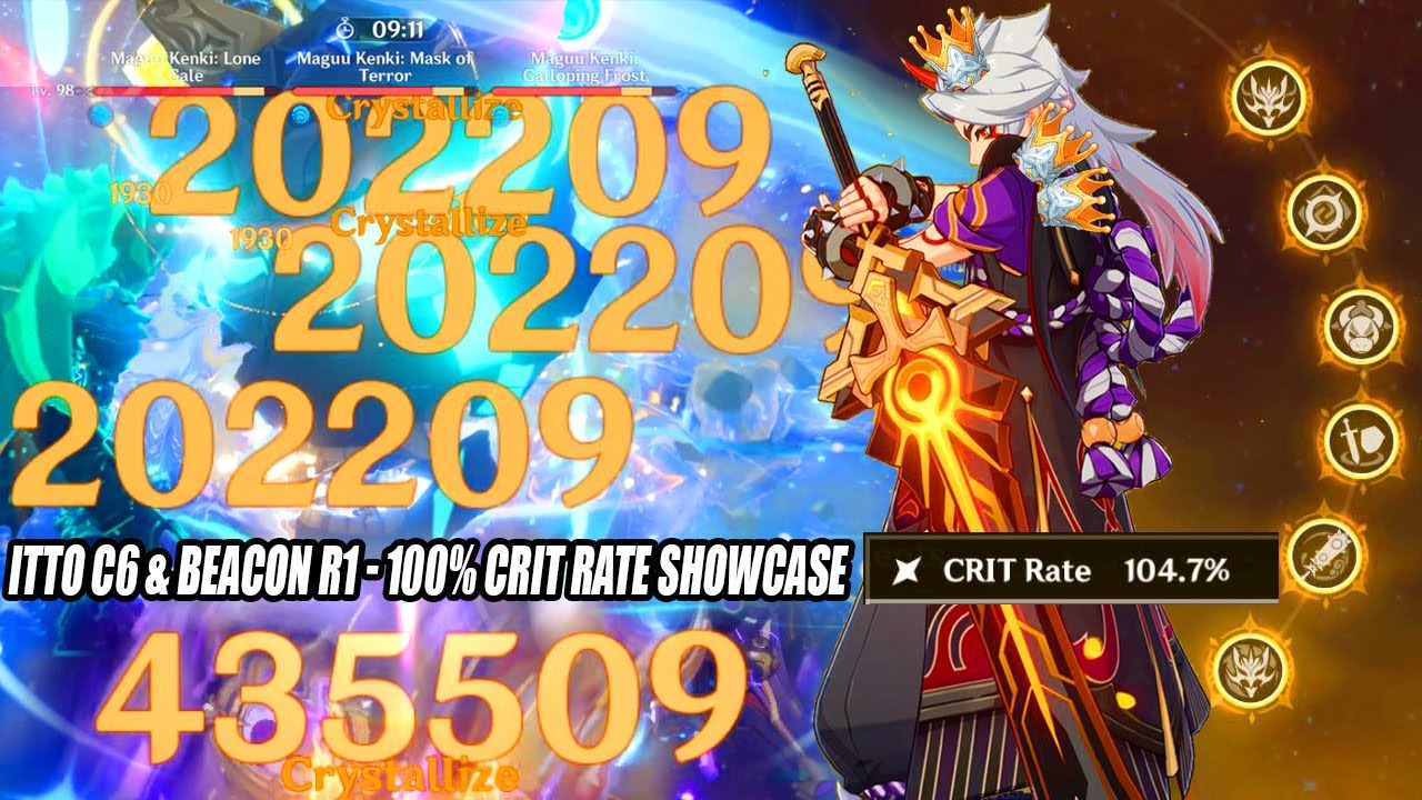 Itto C6 & Dehya Weapon Beacon R1 435k Cow & 100% Crit Rate - 3.5 Triple Maguu Oneshot Combo