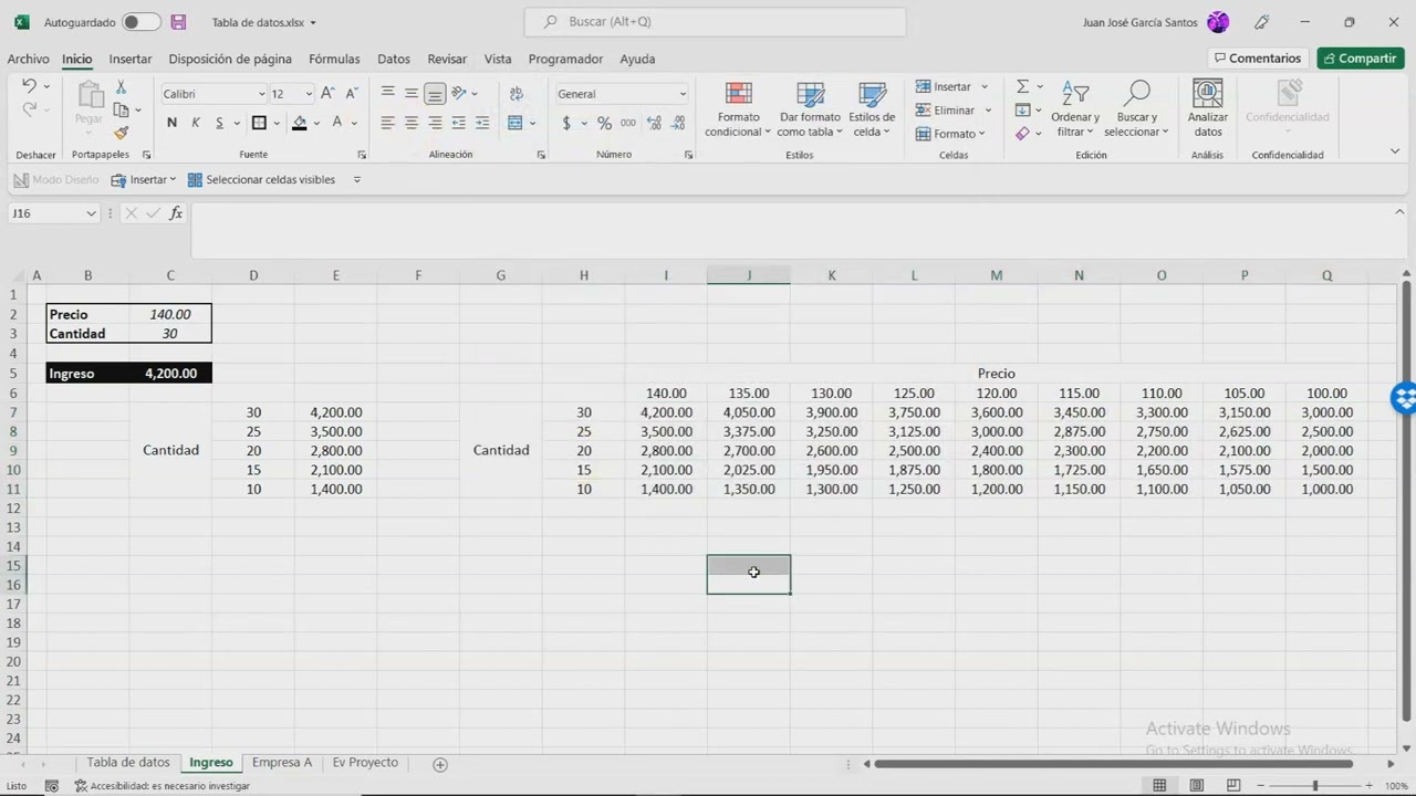 Excel Tabla de datos para análisis de sensibilidad YouTube