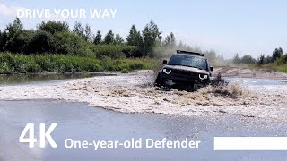 Oneyearold Defender with bad tires off road in the Mud, Sand, and Sea. And POV driving episode.