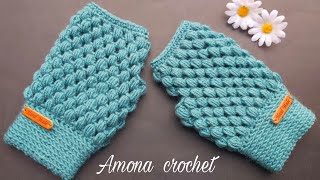 كروشيه جوانتى /قفاز بدون اصابع سهل وشيك بطريقة معصم جديدة  How to crochet fingerless  Gloves