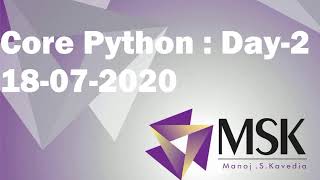 Core Python| Day2 |18-07-2020