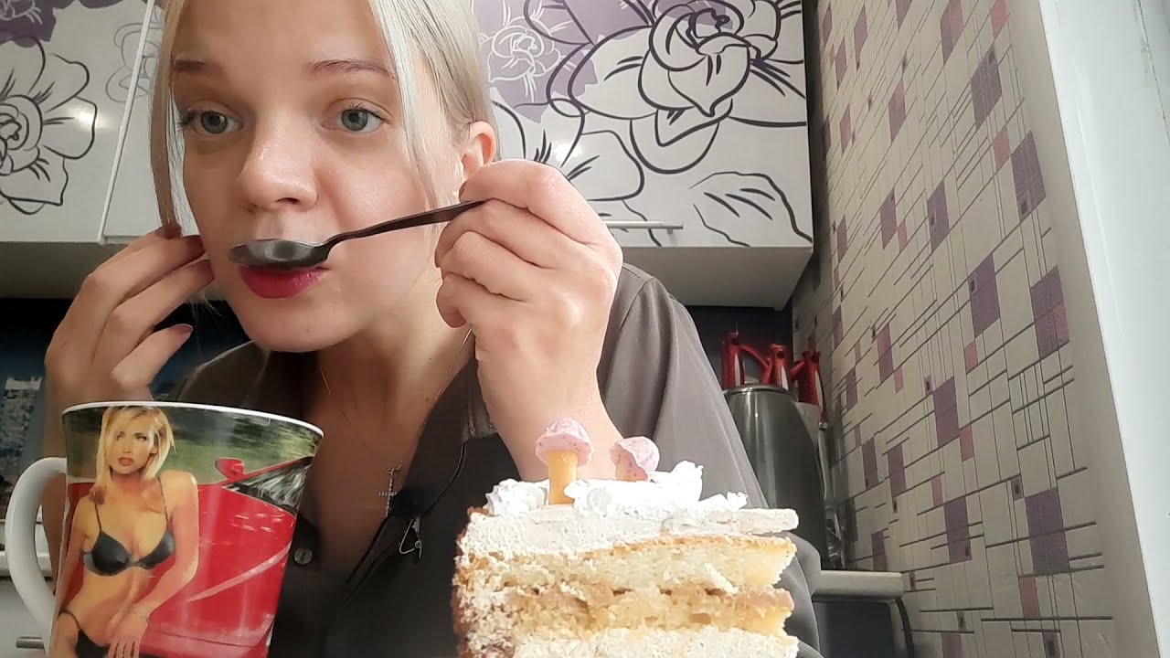 ASMR EATING cake and DRINK coffee