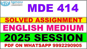 MDE 414 solved assignment 2025 in English || MDE 414 solved assignment 2025 || ignou MDE414 2025