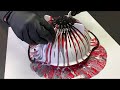 Acrylic Pour Painting Over Colander! RUBY GEODE Fluid Painting Wigglz Art Spin Art!!