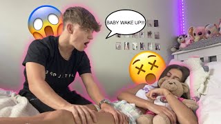 NOT WAKING UP PRANK ON MY BOYFRIEND *CUTE REACTION*