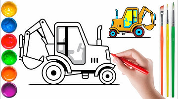 HOW TO 🎨DRAW A CUTE JBC 🚜BACKHOE LOADER | EASY STEP BY STEP | MINNIE FINGERS ART