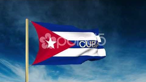Cuba Flag Slider Style With Title. Waving In The Wind With Cloud Background