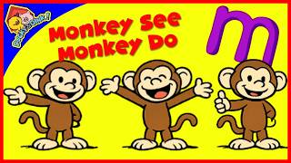 Letter M Sound | Phonics Song for Kids: Monkey See Monkey Do | Sing and Move with Ducky and Oink