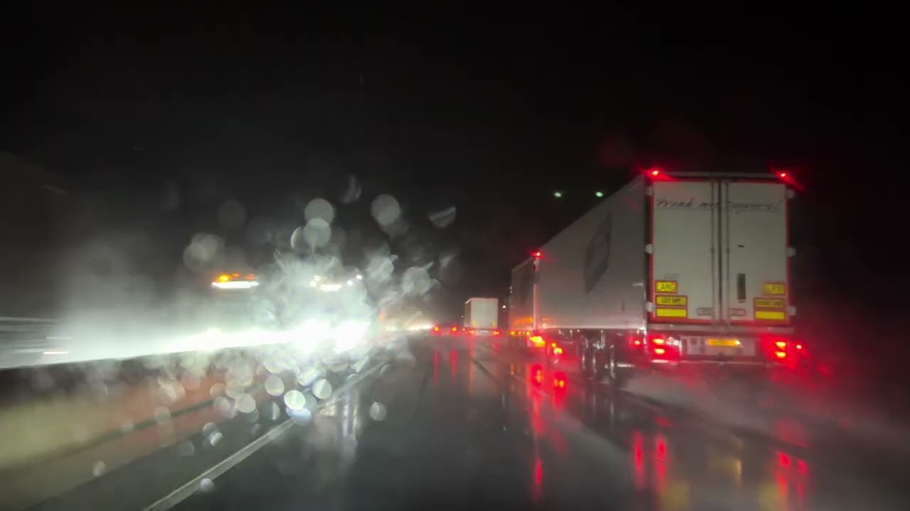 You can barely see the road… | Night Rain Drive Germany → Netherlands 🌧️