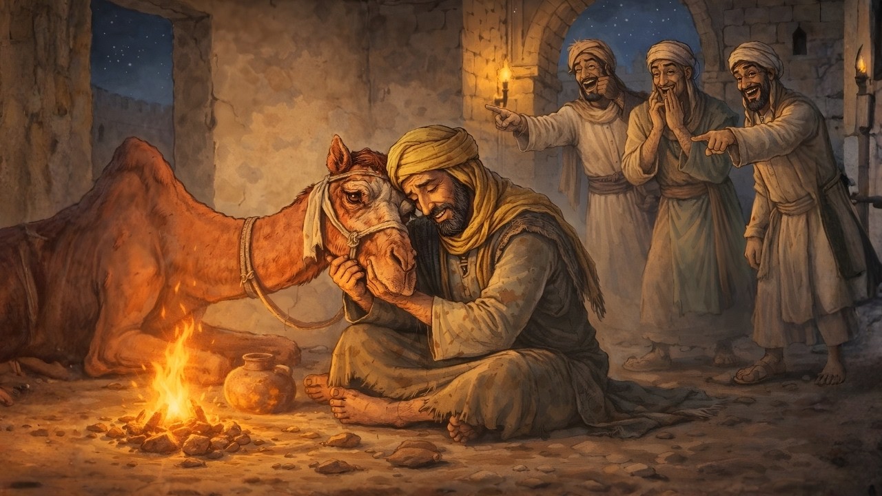 المتشرد الذي سخروا منه لأنه احتضن ناقة عجوزًا لكن النهاية أدهشت الجميع