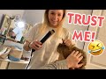 Sister Tries To Straighten Brother's Hair *HILARIOUS REACTION*