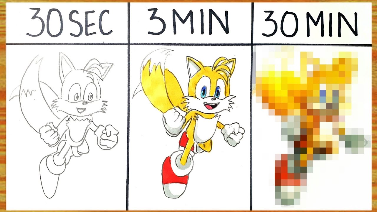 Drawing Sonic Tails in 30 sec, 3 Min and 30 Min / How to Draw Tails ...