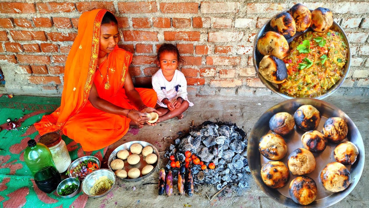 गाय का गोबर लाके गांव की तरीके से बनाएं लिट्टी चोखा | Village traditional kitti chokha recipe ♥️