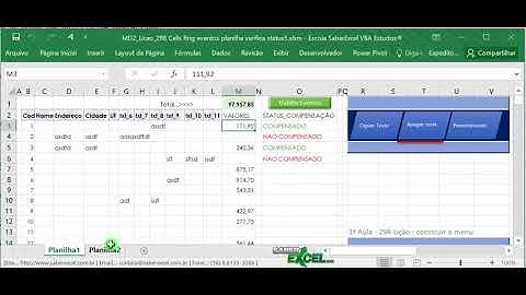 CURSO EXCEL VBA PLANILHA EXERCICIO DE PROGRAMAÇÃO 298 Celulas Range Eventos Planilha Verifica Status
