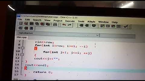 Inverted half pyramid using numbers  in C++