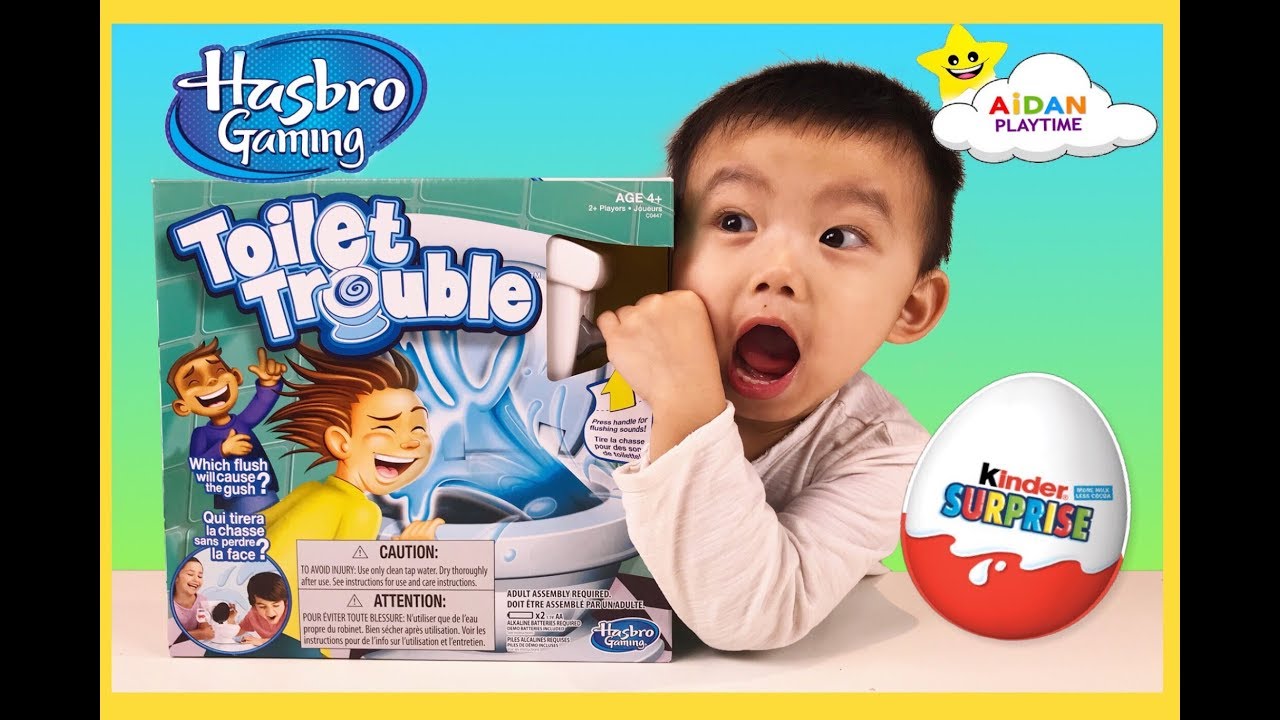 Toilet Trouble Game Funny Kids Challenge With Aidan Playtime!Kinder Surprise Egg!