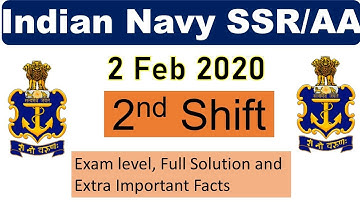 Navy SSR/AA EXAM ANALYSIS | 2 FEB 2020 2ND SHIFT | FULL SOLVED PAPER