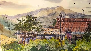 Watercolor Mountainous Scenery